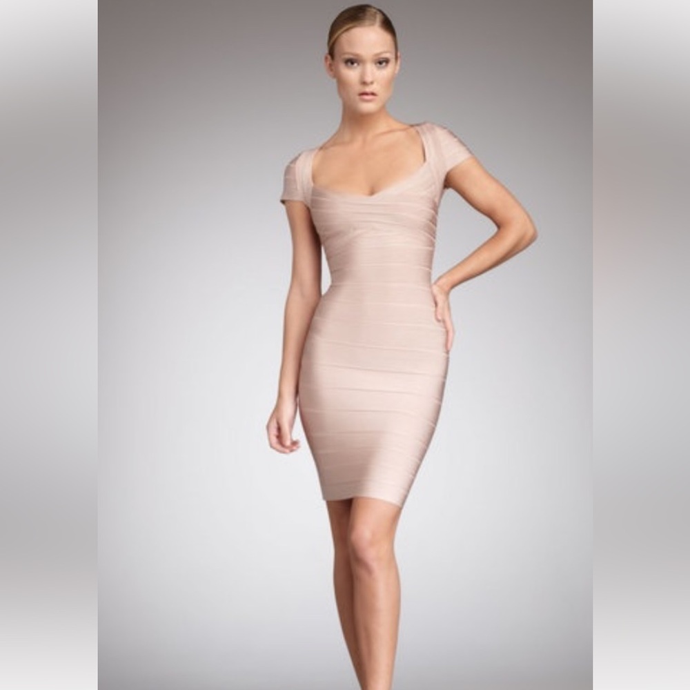 Herve Leger beige bodycon dress, size M